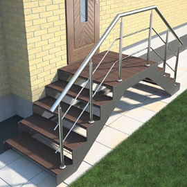 Маршевая металиичсекая лестница входная группа двухсторонняя с алюминевыми перилами Маршевая металиичсекая лестница входная группа двухсторонняя с алюминевыми перилами